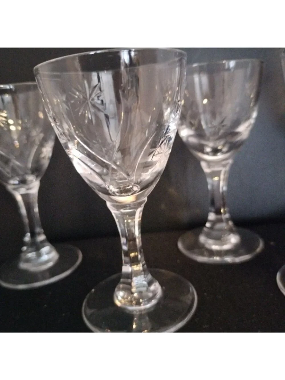 Set of 5 Cordial Short Stem Crystal Glasses Star Etched 3